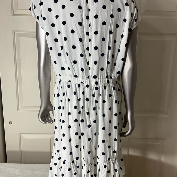 J.CREW Women's Size 14 Dress White W Black Polka Dot V Neck Sleeveless Layered - Picture 3 of 7
